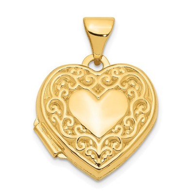 Black Bow Jewelry 14k Yellow Gold 15mm Scroll Heart Locket