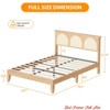 Boho Full Bed Frame, Solid Wood Bed with Natural Rattan Headboard & Lights, Wooden Platform Bed No Box Spring Needed - 2 of 4