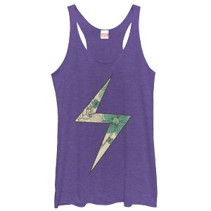 Women's Marvel Lightning Bolt Floral Print Ms. Marvel Racerback Tank Top - 1 of 3