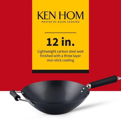 Ken Hom 12-Inch Non-Stick Carbon Steel Wok with Soft Touch Handle