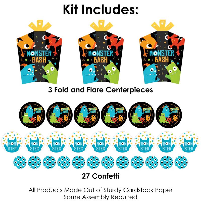 Big Dot of Happiness Monster Bash - Little Monster Birthday Party or Baby Shower Decor and Confetti - Terrific Table Centerpiece Kit - Set of 30, 3 of 9