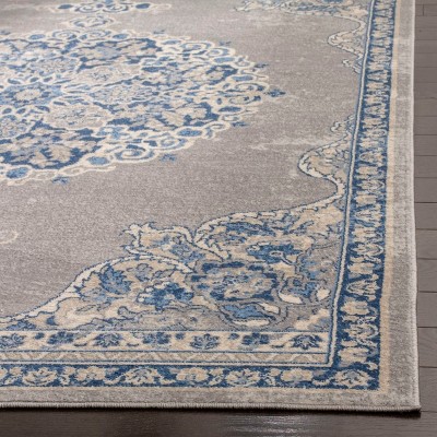 Gray and Blue Floral Medallion Rectangular Area Rug