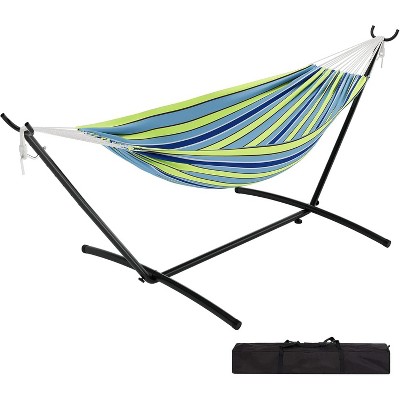 Double Hammock with Steel Stand 2 Person Camping Hammock with Carry Bag, Outdoor Portable Hammocks for Garden Yard