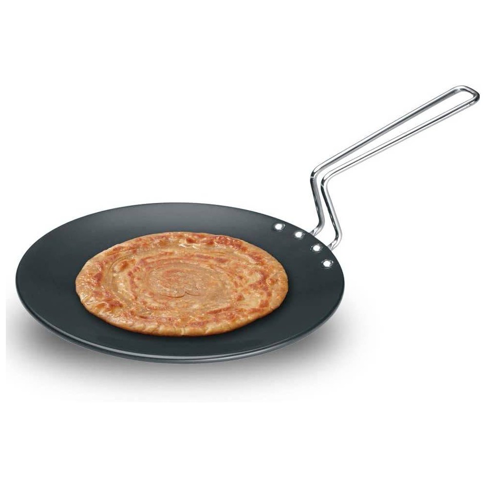 Hawkins Futura Hard Anodized Concave Tava Griddle with Steel Handle: Gas Compatible, Aluminum Surface, Hand Wash