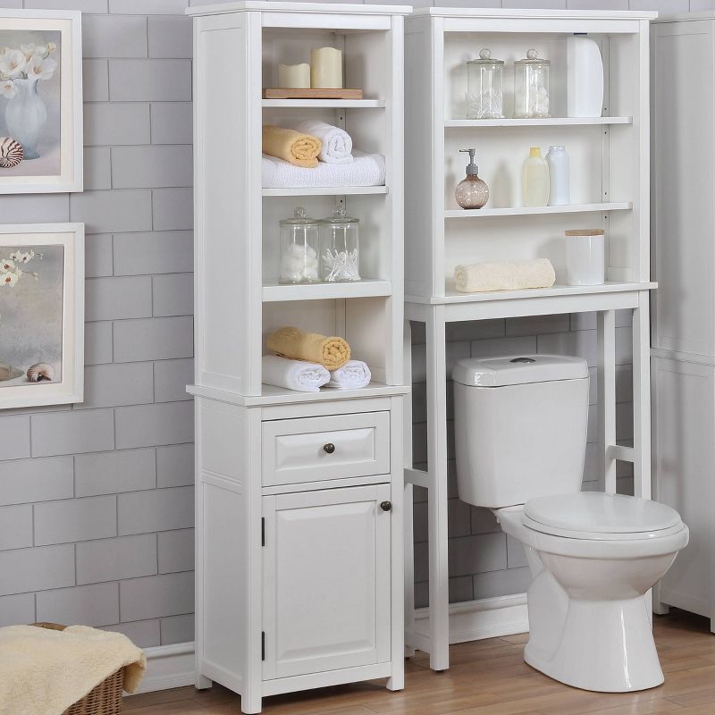 Dorset Bathroom Storage Tower with Open Upper Shelves, Lower Cabinet and Drawer - Alaterre Furniture, 4 of 7