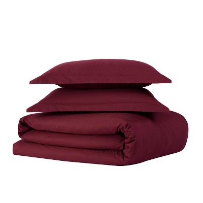 Burgundy Cotton Twin XL Duvet Cover Set