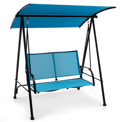 Tangkula 2-Person Patio Swing Seat Swing Bench Canopy Swing Loveseat Outdoor
