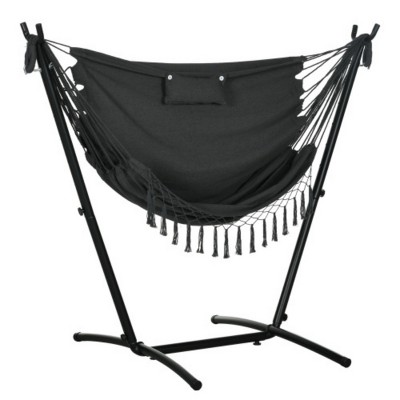 Syemin Patio Swings Outsunny Patio Hammock Chair with Stand, Outdoor Hammock Swing Hanging Lounge Chair with Headrest, Gray, 66.9"*43.3"*59.1"