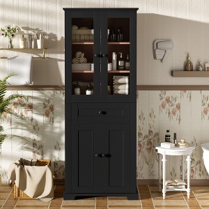 Okak Tall Freestanding Bathroom Cabinet with Glass Doors & Drawers,Floor Storage Cabinet Unit for Bathroom,Kitchen - 1 of 4
