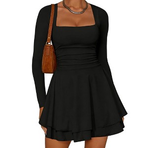 ruched skater skirt mini dress Black Bandeau Ruched Skater Mini Dress | Dress