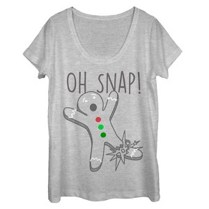 Women's Lost Gods Oh Snap Gingerbread Man Outline Scoop Neck - 1 of 3