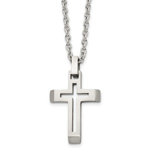 Black Bow Jewelry Mens Stainless Steel Brushed & Polished Voided Cross Necklace, 20 Inch - 1 of 4