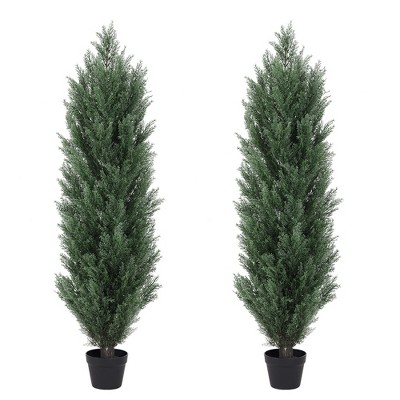 JUJABU 2pcs/Set 4FT Realistic Plastic Faux Green Pine Cypress Trees – Indoor & Outdoor Decoration
