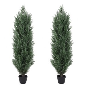 JUJABU 2pcs/Set 4FT Realistic Plastic Faux Green Pine Cypress Trees – Indoor & Outdoor Decoration - 1 of 4