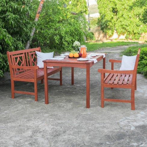 Malibu 3pc Wood Outdoor Patio Dining Set – Tan – Vifah For Sale