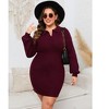 Clearlove Women's Plus Size Long Sleeve Ribbed Knit Sweater Dress Casual Elegant Midi Dresses - 3 of 4