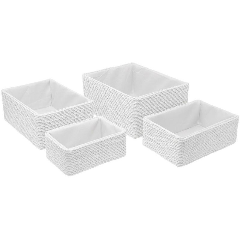 Sorbus Storage Baskets 4-Piece Set - Stackable Woven Basket Paper Rope Bin Boxes for Makeup, Office Supplies, Bedroom, Closet (White), 1 of 8