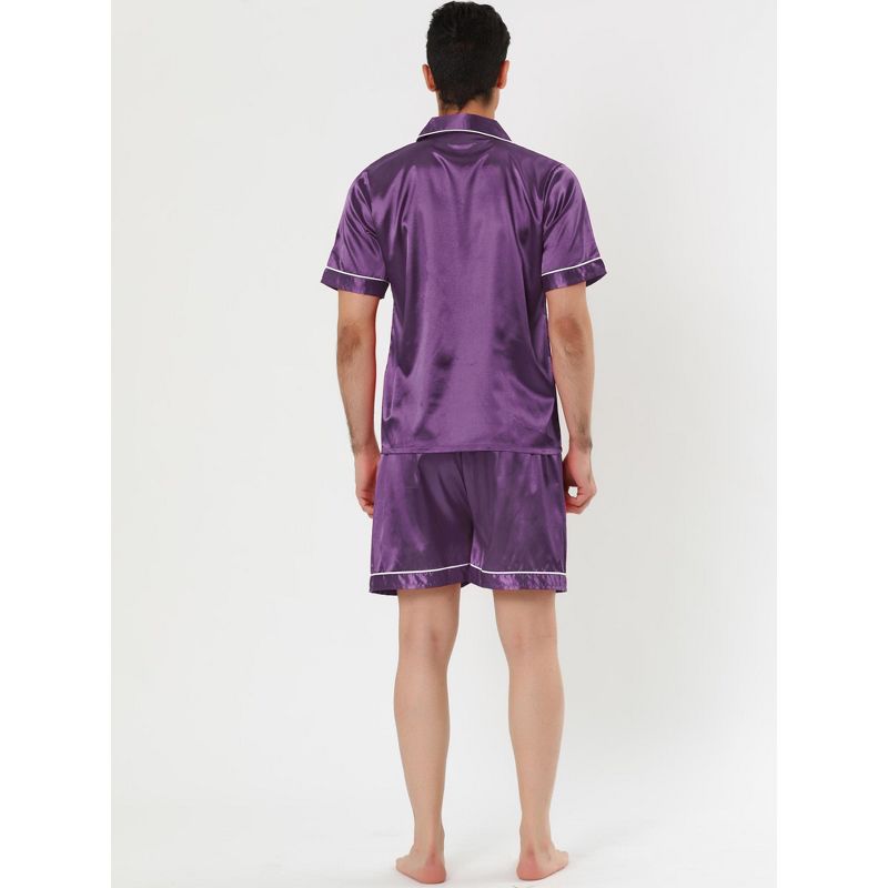 Lars Amadeus Men's Short Sleeve Top and Pants Summer Satin Pajama Sets, 4 of 6