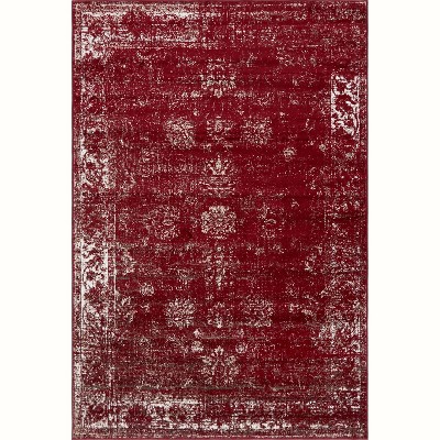 Burgundy Rectangular Synthetic Reversible Area Rug