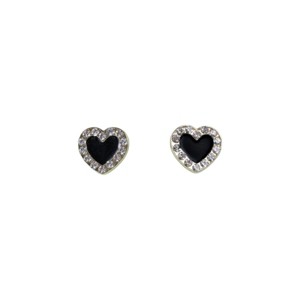 Slickblue Women's Jewelry, Gold & Black Heart Stud Earrings with Faux Diamond Details, Small Size, 0.5", Alloy - 1 of 4