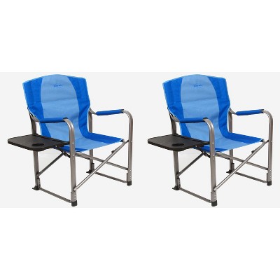 Kamp-Rite Director Portable Lounge Arm Chair Outdoor Furniture Folding Sports Chair with Side Table and Cup Holder, Blue (2 Pack)