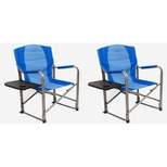 Kamp-Rite Director Portable Lounge Arm Chair Outdoor Furniture Folding Sports Chair with Side Table and Cup Holder, Blue (2 Pack)
