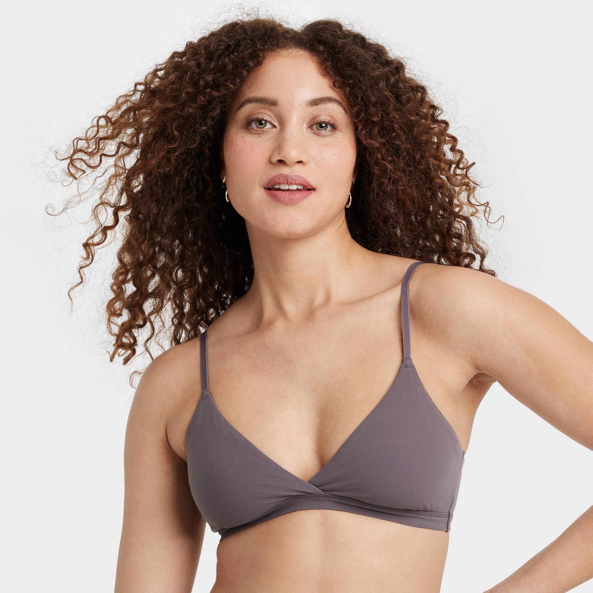 Women's Luxe Stretch Unlined Triangle Bralette - Auden™ Mauve Gray L: Mesh Liner, Adjustable Strap, Light Support