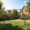 Gymax 3-in-1 Outdoor Swing Set Heavy-duty Metal Swing Stand Including U-shaped Swing 2-Person Glider & 2 Gym Rings - 3 of 4