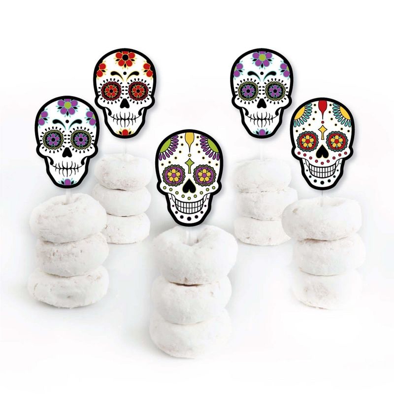 Big Dot of Happiness Day of the Dead - Dessert Cupcake Toppers - Sugar Skull Party Clear Treat Picks - Set of 24, 2 of 9