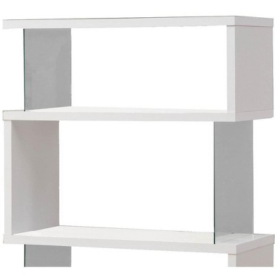 Contemporary White Wood Asymmetrical Snaking Bookshelf