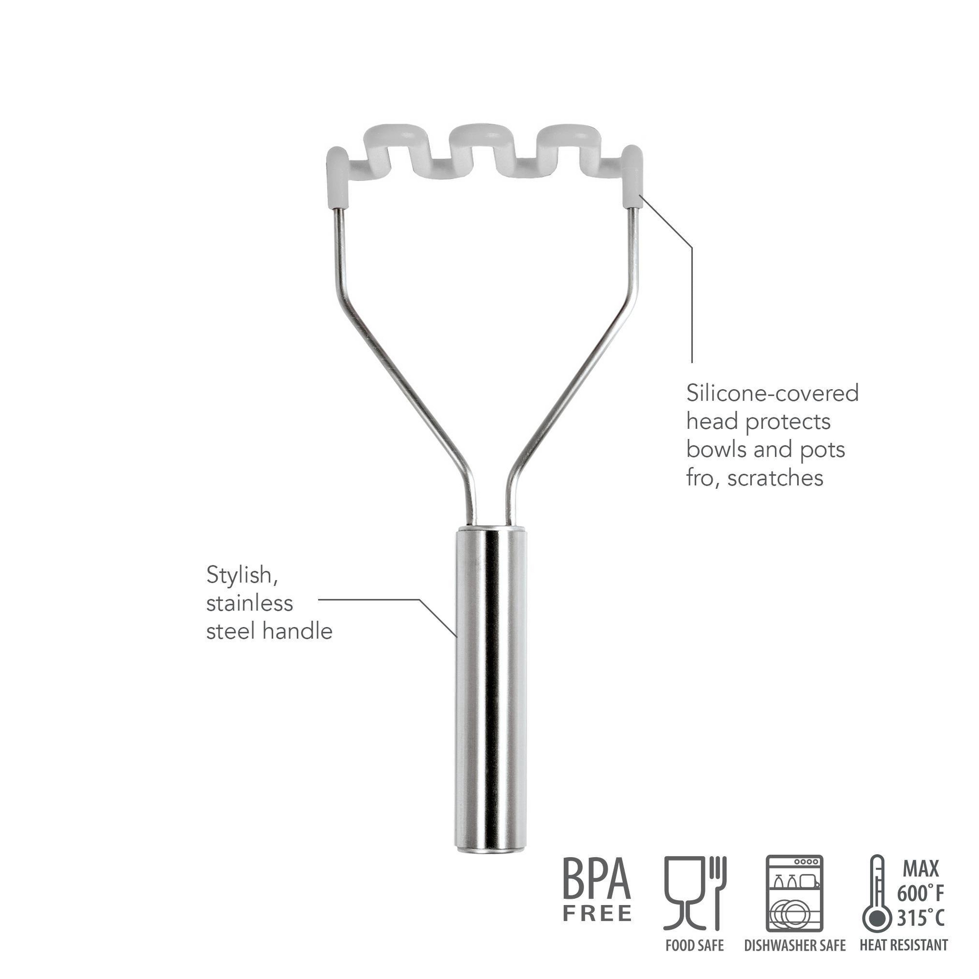 Tovolo Stainless Steel Handled Potato Masher Gray: Silicone & Stainless Steel, 14.1" Length, Hand Wash