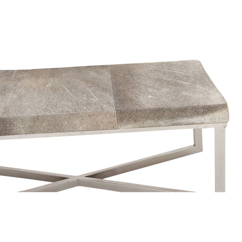 Contemporary Stainless Steel Rectangular Cowhide Bench - Olivia & May, 3 of 26