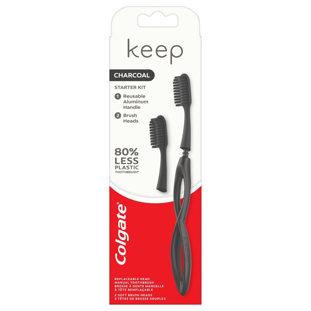 Colgate Keep Manual Toothbrush - Charcoal Starter Kit with 2 Replaceable Brush Heads - 3ct