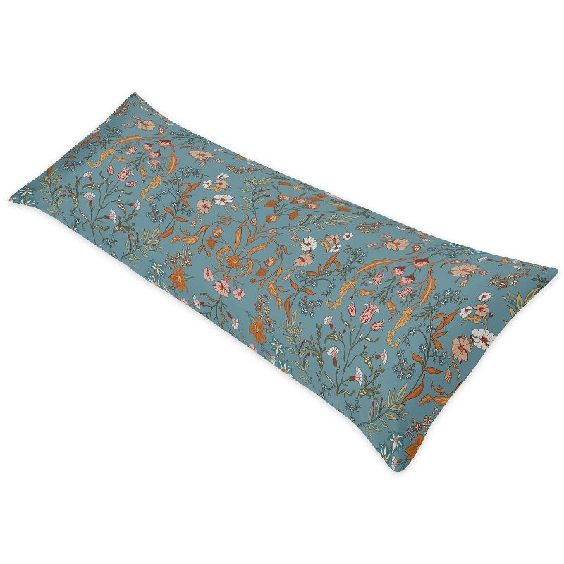 Sweet Jojo Designs Girl Body Pillow Cover (Pillow Not Included) 54in.x20in. Boho Floral Wildflower Blue and Orange, 3 of 7