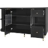 Rotating Storage Cabinet with 2 Drawers, 2 Doors, Built-in Shelves, 2-Layer Turntable, Metal Legs Storage Organizer for Living Room, Hallway - 3 of 4