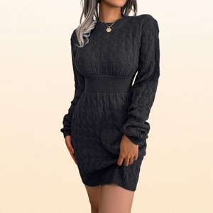 long sleeve bodycon dress casual EadianDree Womens Cable Knit Sweater Crewneck High Waist Mini Sweater Dresses Winter Fall Outfit,Black Shoe Size (UK):5 swatches-rosabelle-halter-satin-mini-dress Evening Dresses by OKSANA and more