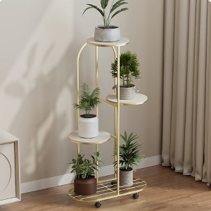 Plant Shelving Flower Pot Holder Wrought Iron Corner Multiple Planter Rack Organizer With Wheels Plant Shelves For Room Corner Balcony Garden Patio - 1 of 4