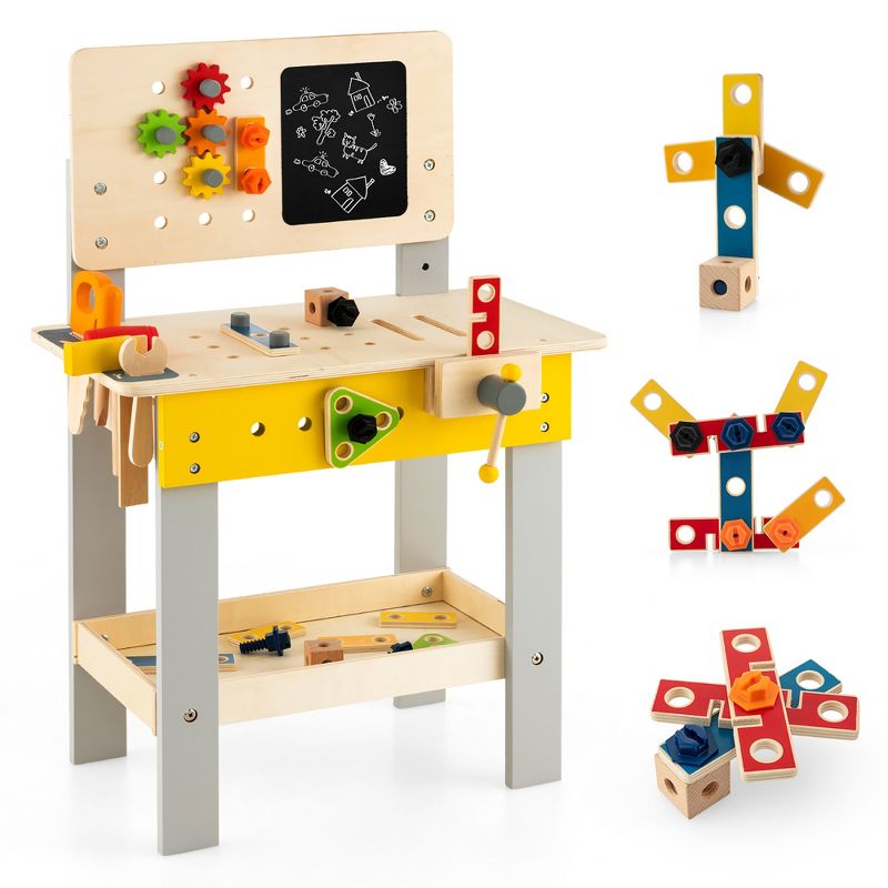 Costway Wooden Tool Bench Workbench Toy Play for Kids with Tools Set for Toddlers Ages 3 +, 1 of 11