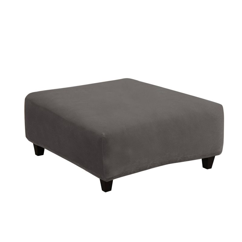 Stretch Pique Square Ottoman Slipcover Flannel Gray - Sure Fit, 3 of 5