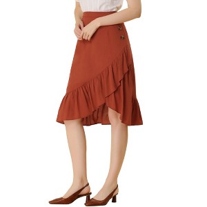Allegra K Women's Button Decor High Waist Solid Color Asymmetrical Ruffle Skirt - 1 of 4