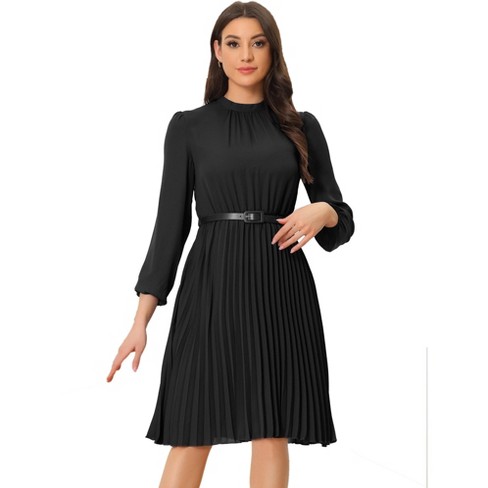 Allegra K Women's Work Long Sleeve Pleated Midi Shirt Dress - image 1 of 4