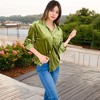 Anna-Kaci Women's Velvet Long Sleeve Button-Up Shirt with Chest Pocket and Collared Neck - 3 of 4