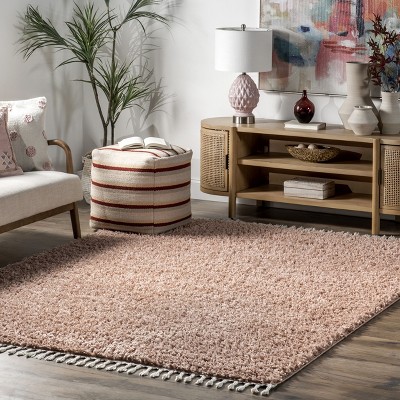 Plush Pink Braided Tassel Shag Rug 4' x 6' - Easy Care Synthetic