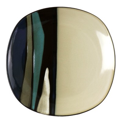 Teal and Black Ceramic Square Dinnerware Set, Service for 4