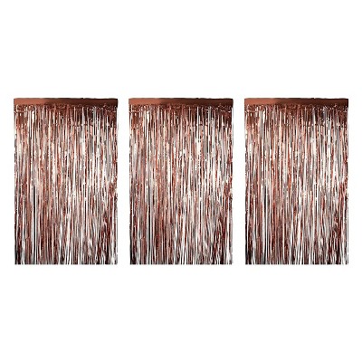 Blue Panda 3-Pack Tinsel Rose Gold Foil Fringe Curtains Backdrop Photo Booth Party Decorations 36"x96"
