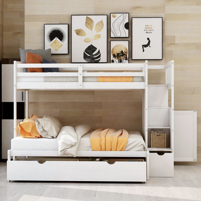 Convertible Twin over Full/Twin Bunk Bed with Storage Shelves and Drawers-ModernLuxe, 2 of 12