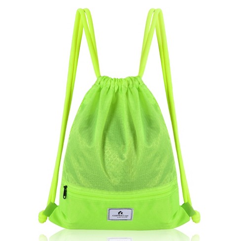 Costway Drawstring Backpack String Bag Folding Sports Sack W zipper Pocket Green Target