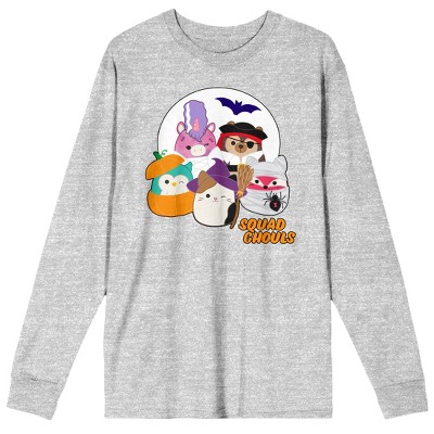 Squishmallows Halloween Squad Ghouls Adult Heather Gray Long Sleeve Tee
