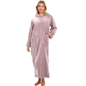 ADR Women's Zip Up Robe with Hood, Women's Long Zipper Robe, Warm Cozy Hooded Bathrobe - 1 of 3