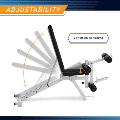 Marcy White Adjustable Multipurpose Home Gym Weight Bench with Caster Wheels